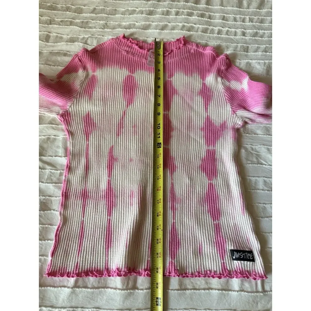 Justice Girls Pink/White Tie-Dye Ribbed Stretch Knit Crewneck Top XL Plus